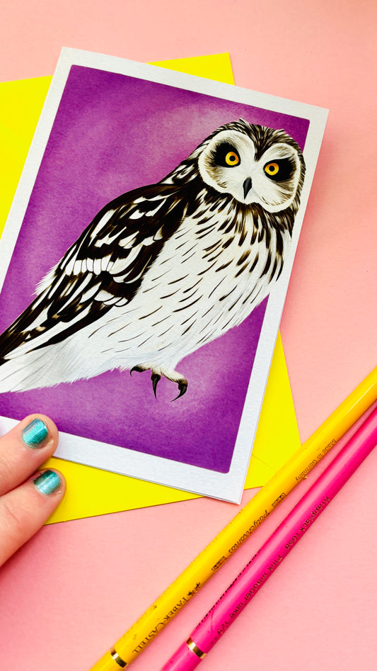 Short-Eared Owl Art Card – Blank Inside Wildlife Illustration