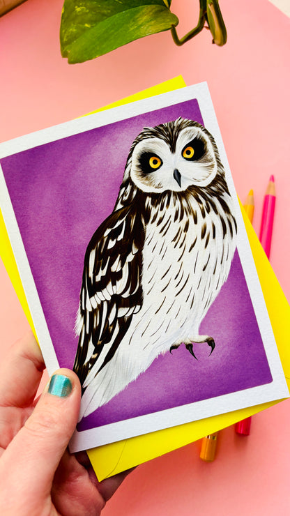 Short-Eared Owl Art Card – Blank Inside Wildlife Illustration