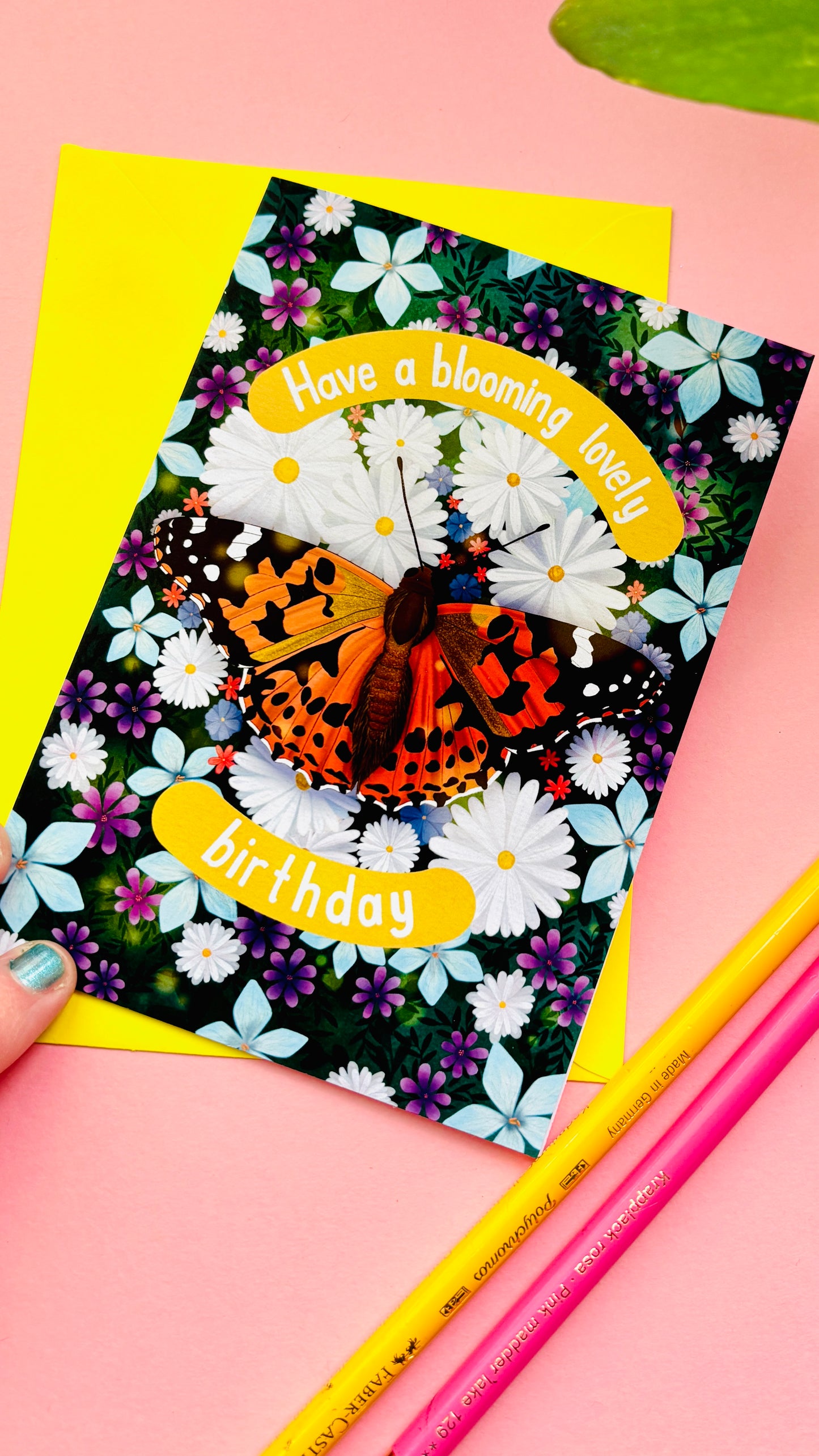 Butterfly Meadow Art Birthday Card- Nature Illustration