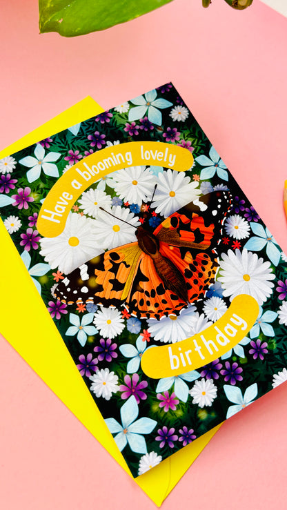 Butterfly Meadow Art Birthday Card- Nature Illustration