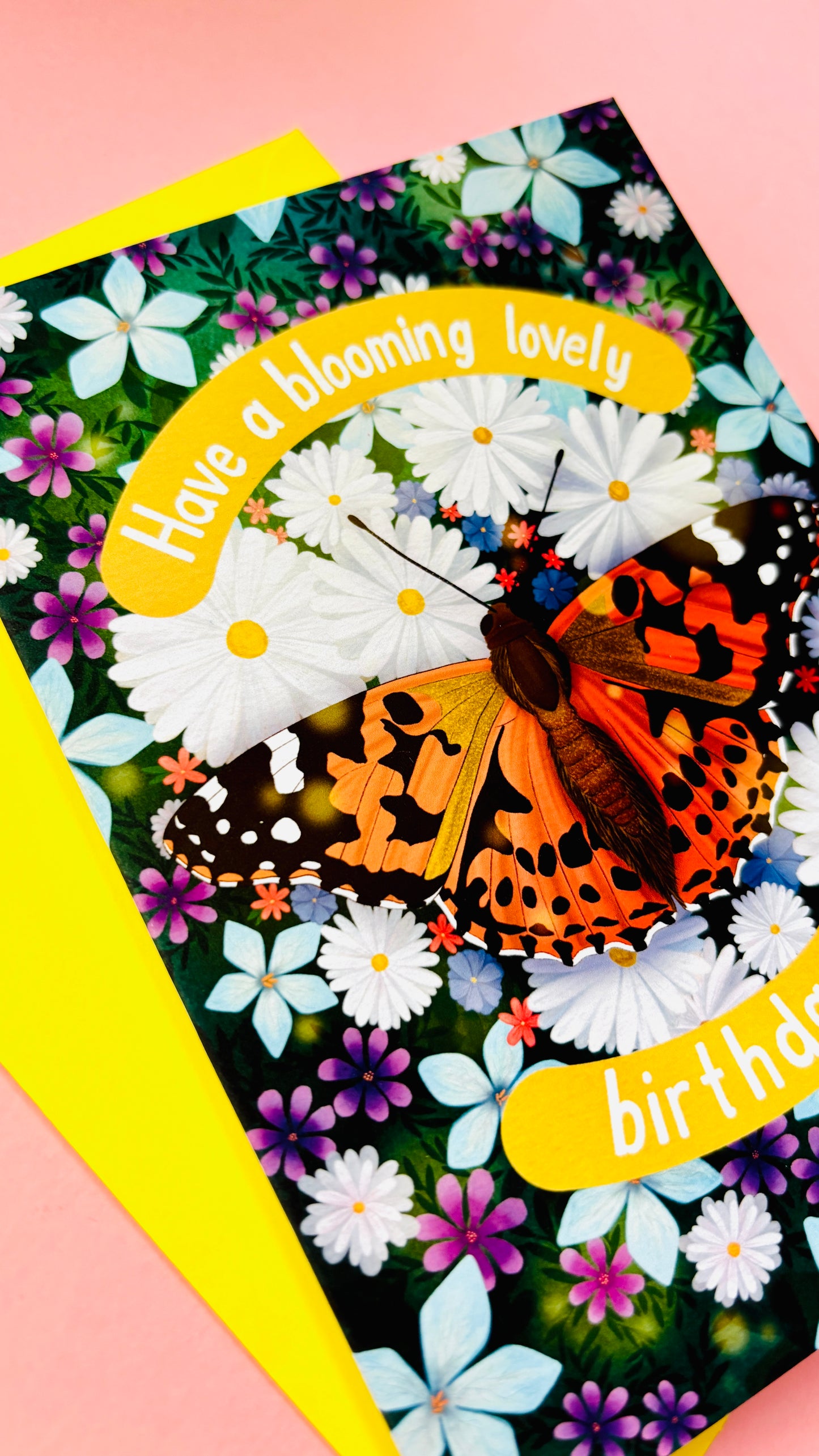 Butterfly Meadow Art Birthday Card- Nature Illustration