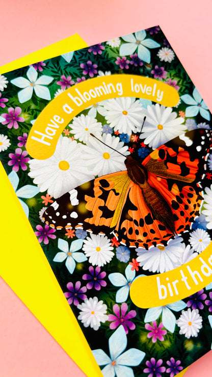 Butterfly Meadow Art Birthday Card- Nature Illustration