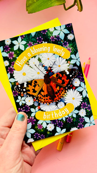Butterfly Meadow Art Birthday Card- Nature Illustration