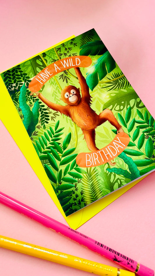 Orangutan Birthday Card- Wildlife Art Card