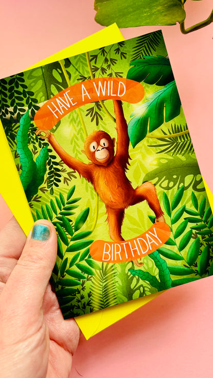 Orangutan Birthday Card- Wildlife Art Card