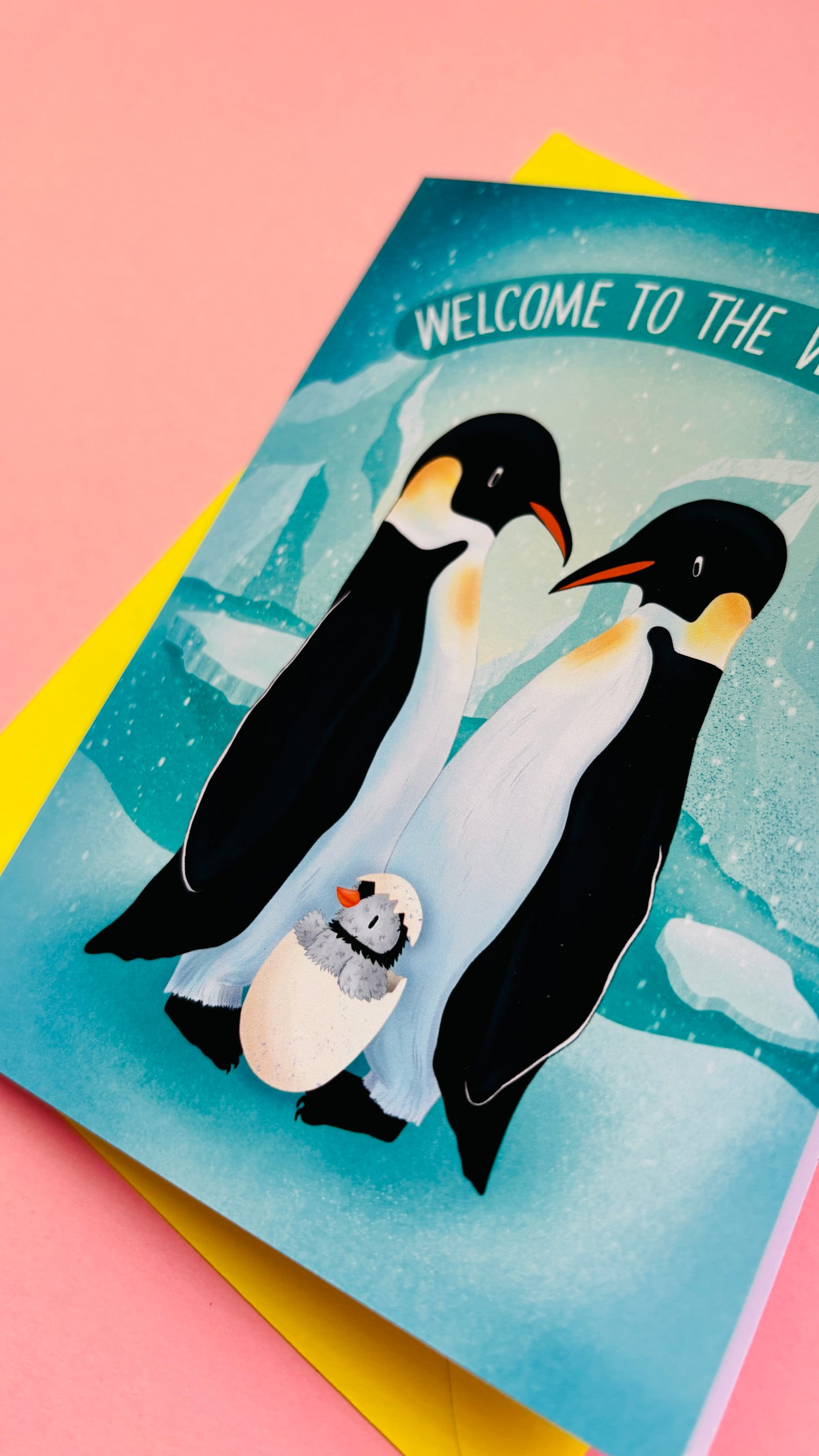 Penguin New Baby Card – “Welcome to the World” Handmade Card
