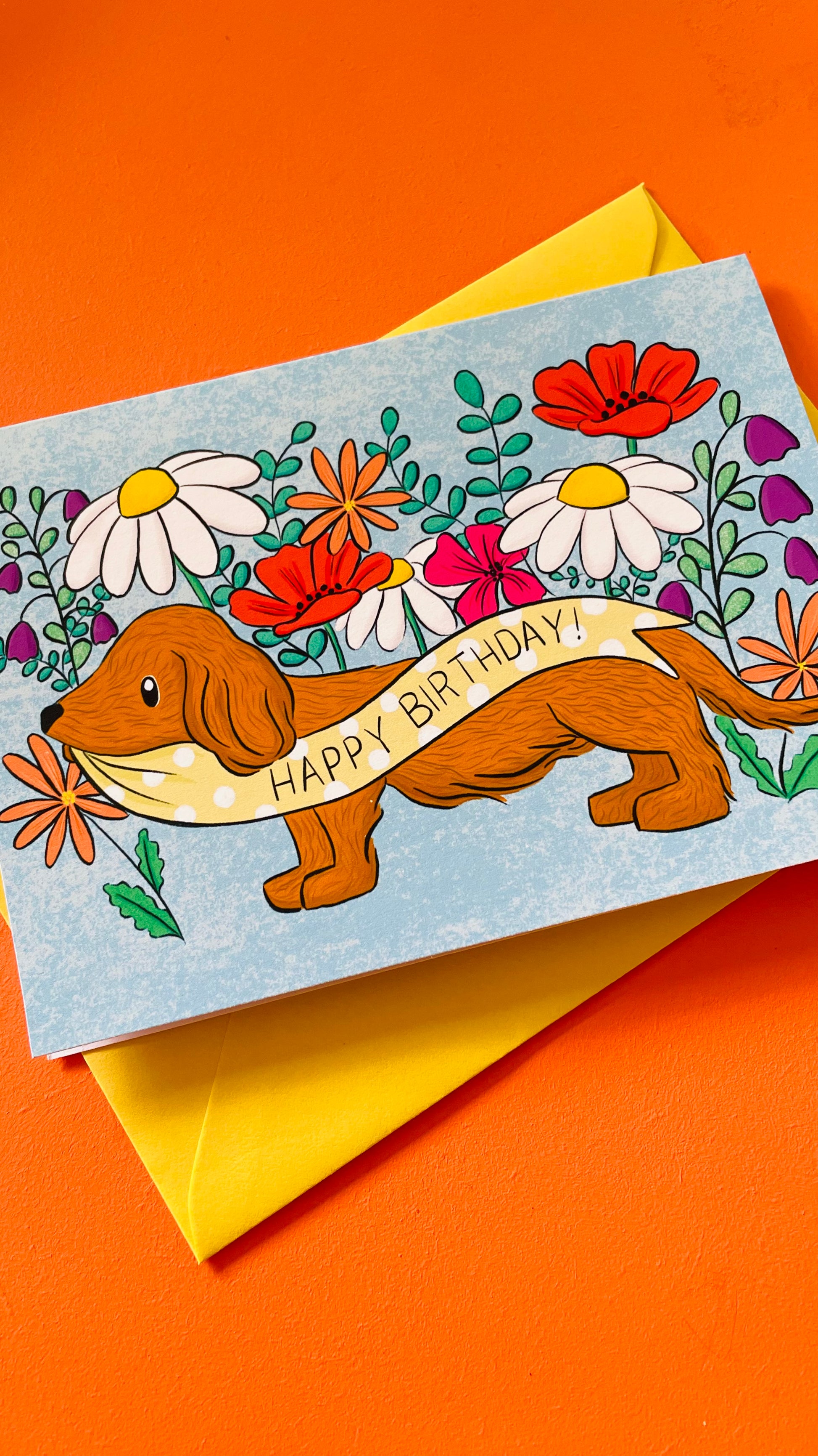 Daschund Illustrated Birthday Card - Pixiecraft