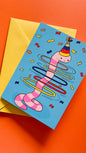 Pink Party Worm Birthday Greetings Card