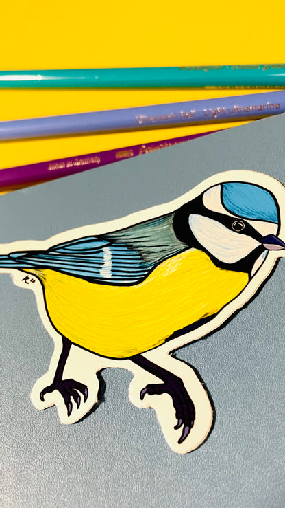 Blue Tit Illustrated Vinyl Sticker - Pixiecraft