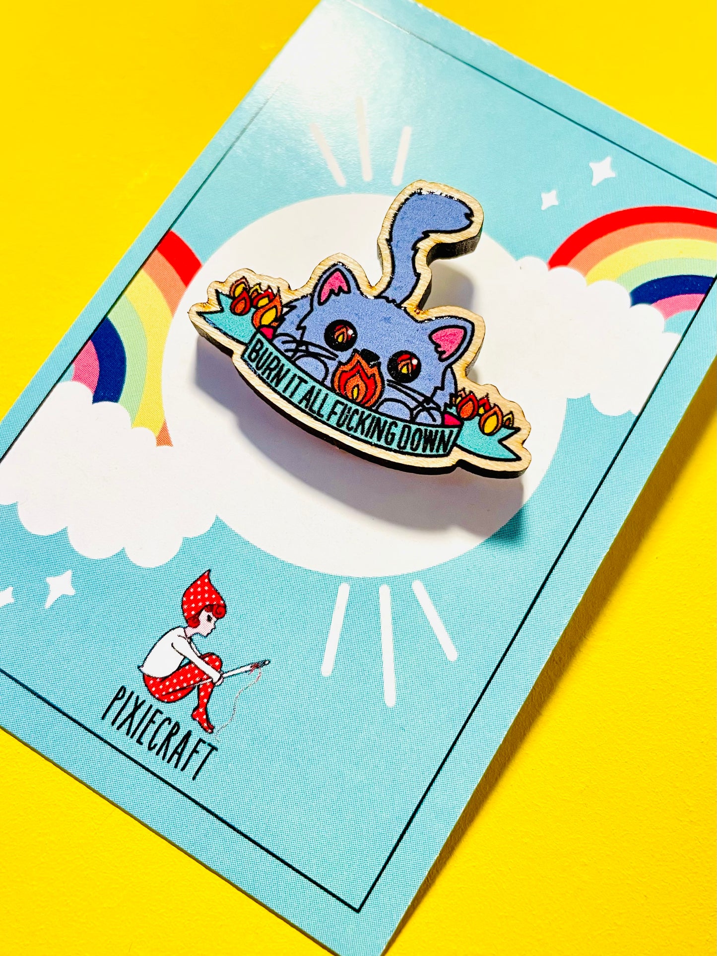 CLEARANCE Sweary Cat Wooden Pin