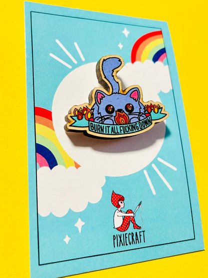 CLEARANCE Sweary Cat Wooden Pin