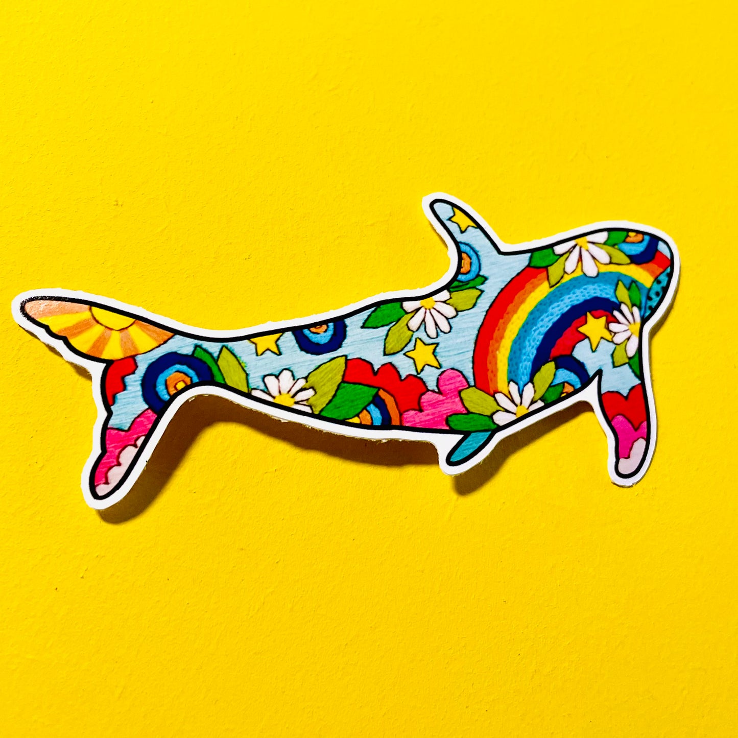 Stitchy Rainbow Whale Hand Embroidery Vinyl Sticker