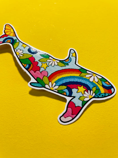 Stitchy Rainbow Whale Hand Embroidery Vinyl Sticker