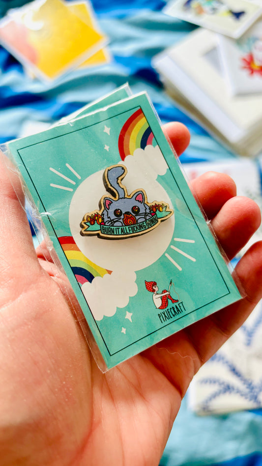 CLEARANCE Sweary Cat Wooden Pin