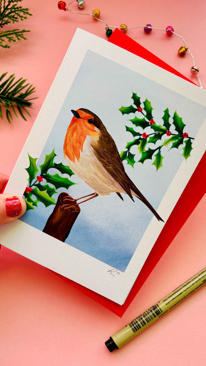 Illustrated Robin Christmas Card