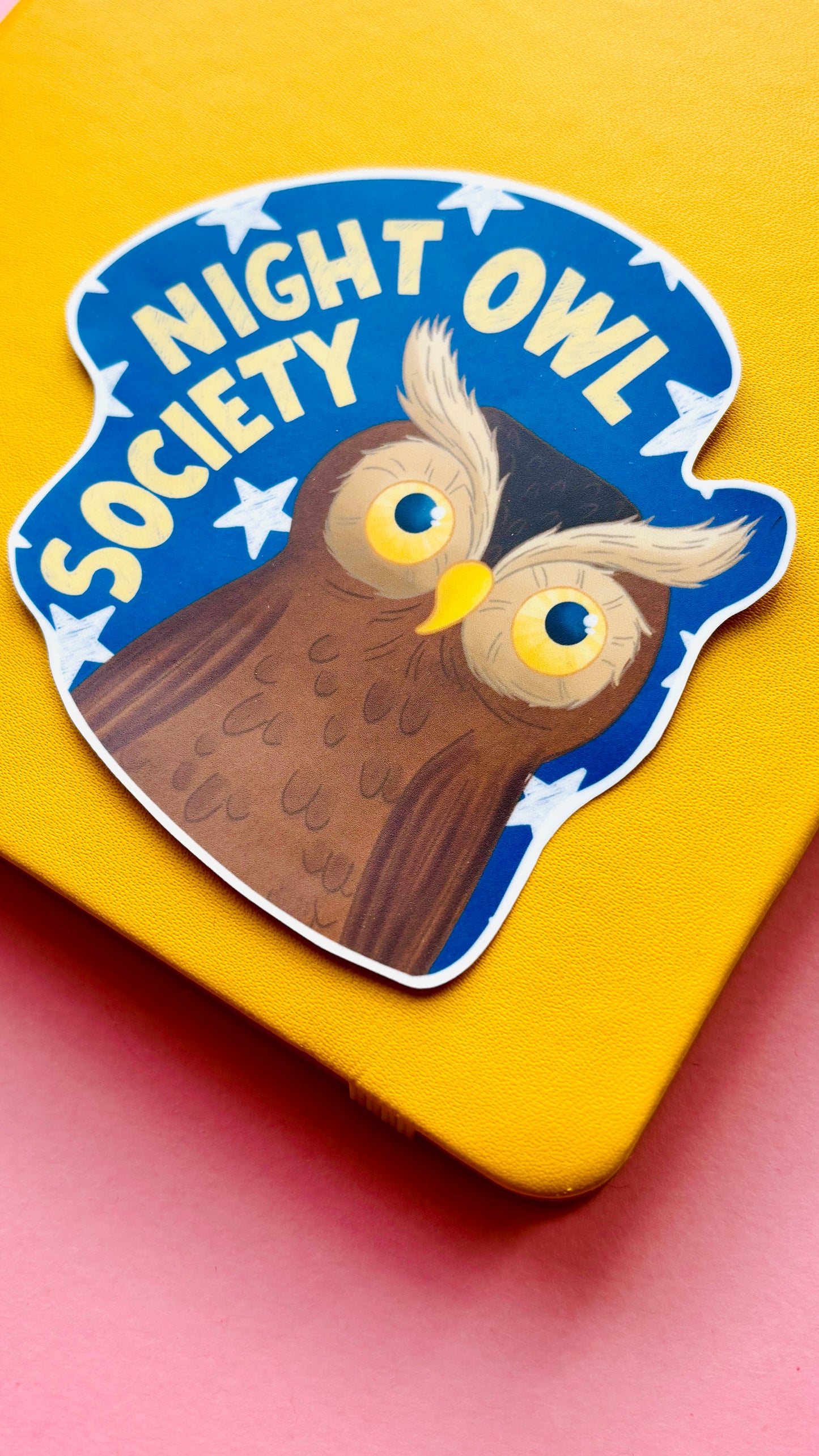 Night Owl Society sticker, perfect owl lover gift, durable hand-drawn vinyl sticker