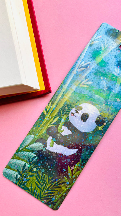 Panda stationery handmade bookmark with holographic finish