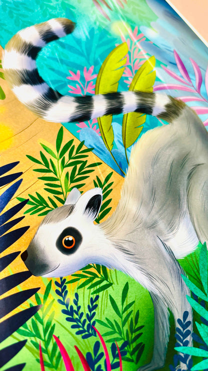 Ring-Tailed Lemur Art Print – Whimsical Jungle Wall Art