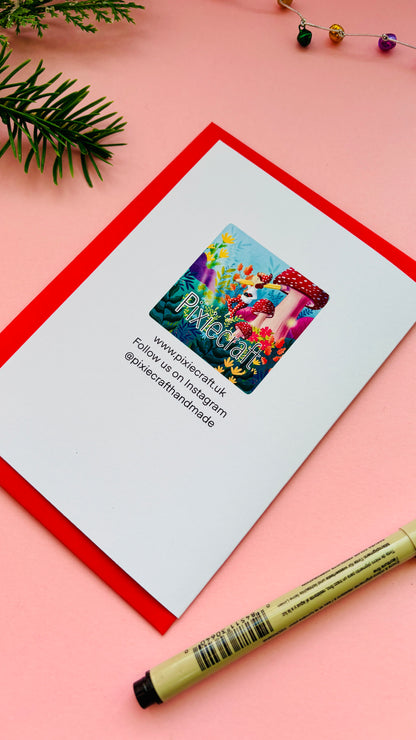 Greeting card with colorful design on a pink background