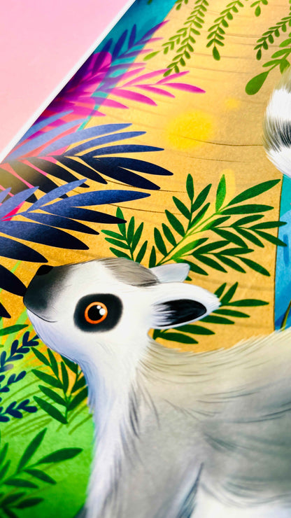 Ring-Tailed Lemur Art Print – Whimsical Jungle Wall Art