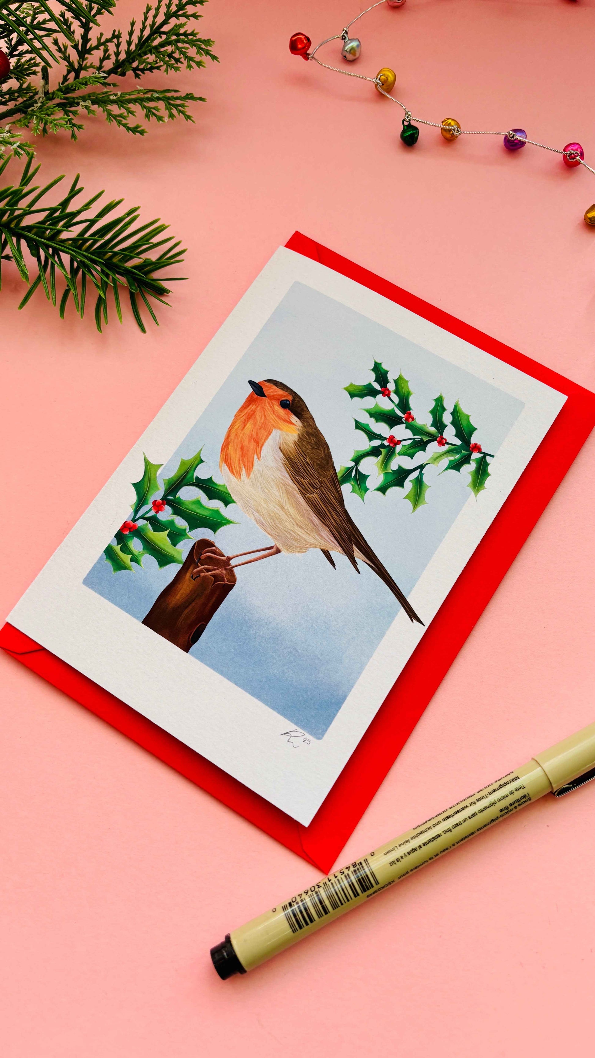 Illustrated Robin Christmas Card