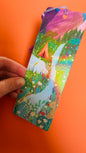 Original art bookmarks of a little ten camping in a wildflower meadow