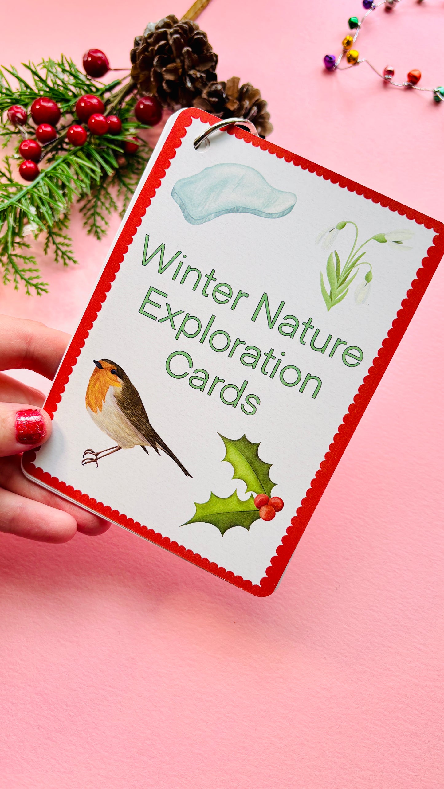 Winter scavenger hunt cards for outdoor play  nature-inspired educational game for families and classrooms, printed on thick, eco-friendly paper