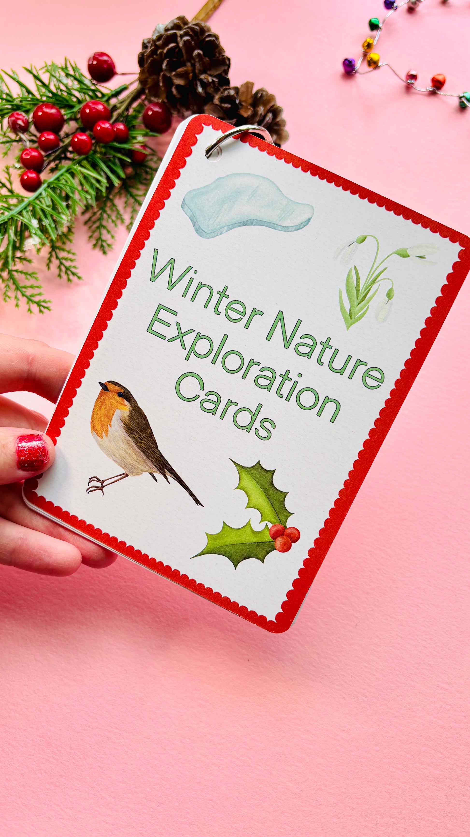 Winter scavenger hunt cards for outdoor play  nature-inspired educational game for families and classrooms, printed on thick, eco-friendly paper