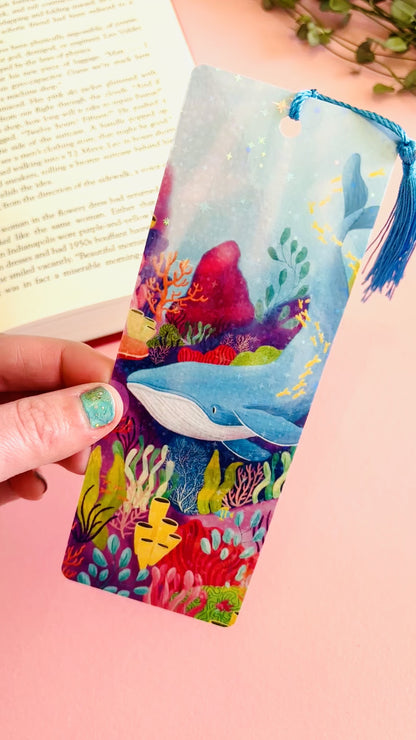Rainbow Holographic Whale Illustrated Art Bookmark