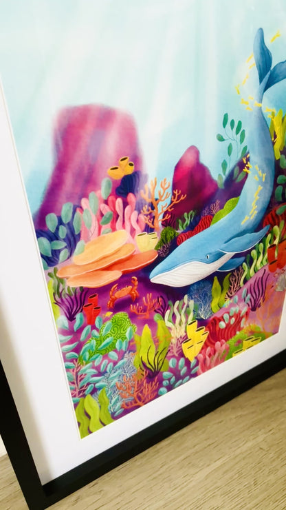 Beneath The Waves Colourful Whale Art Print- multiple sizes available