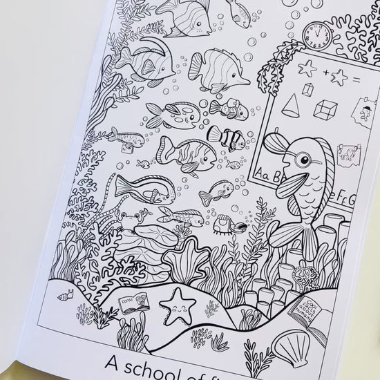 A school of fish illustrated colouring page