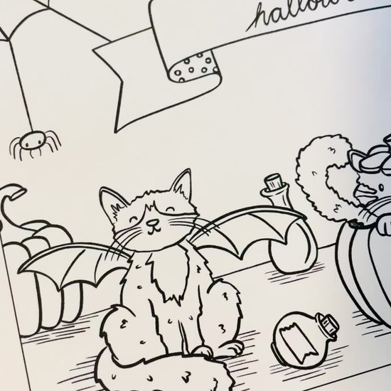 Halloween cats illustrated free colouring page