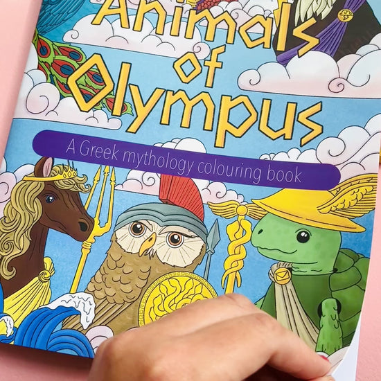 Animals of Olympus: A Greek Mythology Colouring Book for adults and kids with hand drawn colouring pages, single sided, heavy weight paper. This educational colouring book is great for home educators and homeschoolers. 