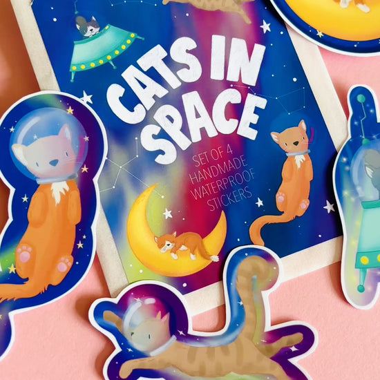 Cats in space vinyl waterproof stickers