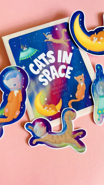 Cats in space vinyl waterproof stickers