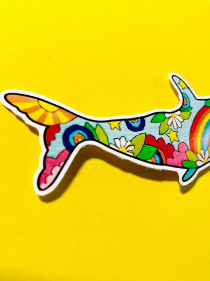 Stitchy Rainbow Whale Hand Embroidery Vinyl Sticker