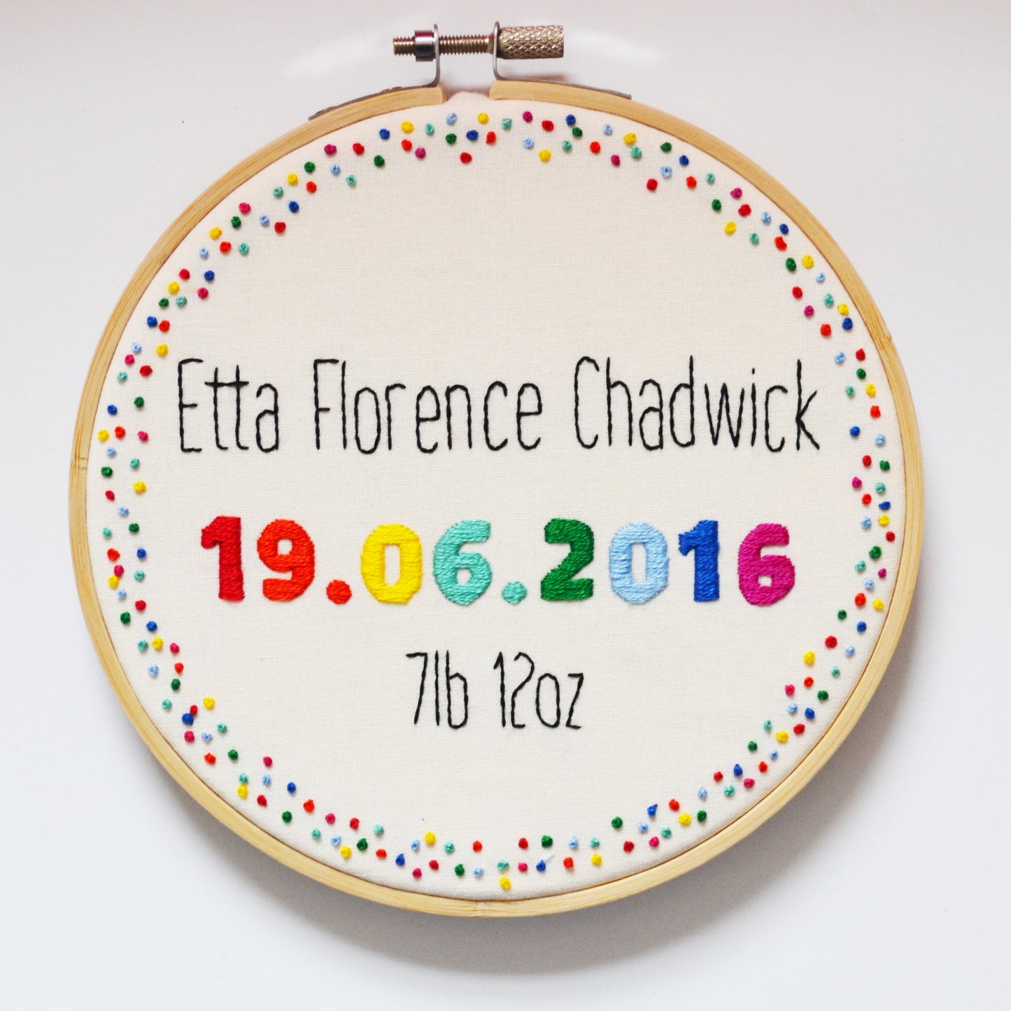 New Baby Personalised Wall Hanging Rainbow Hoop Art